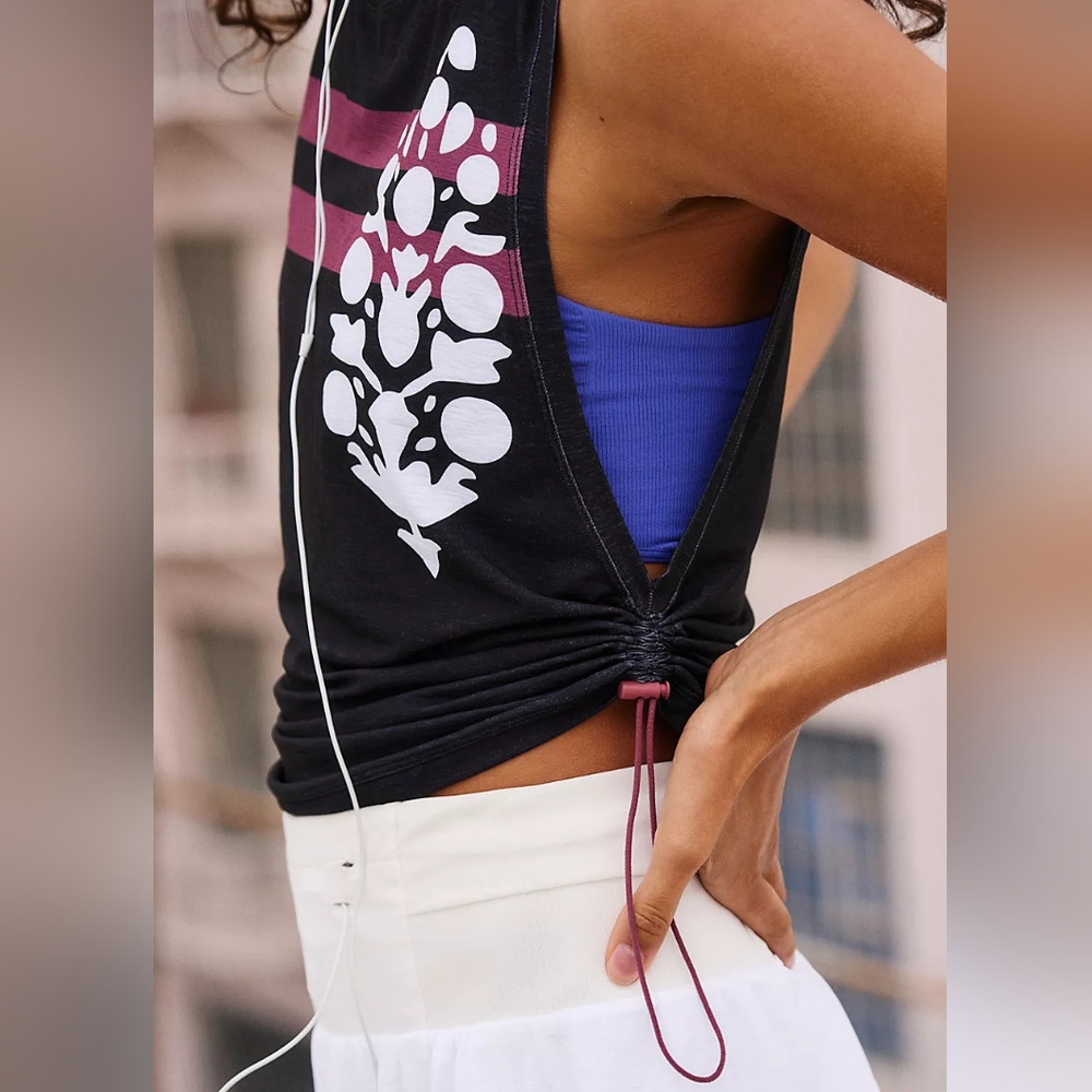 FP Movement Tempo Sport Mode M Black Tank Top Buti Logo Clove Stripe Free People - Picture 3 of 14